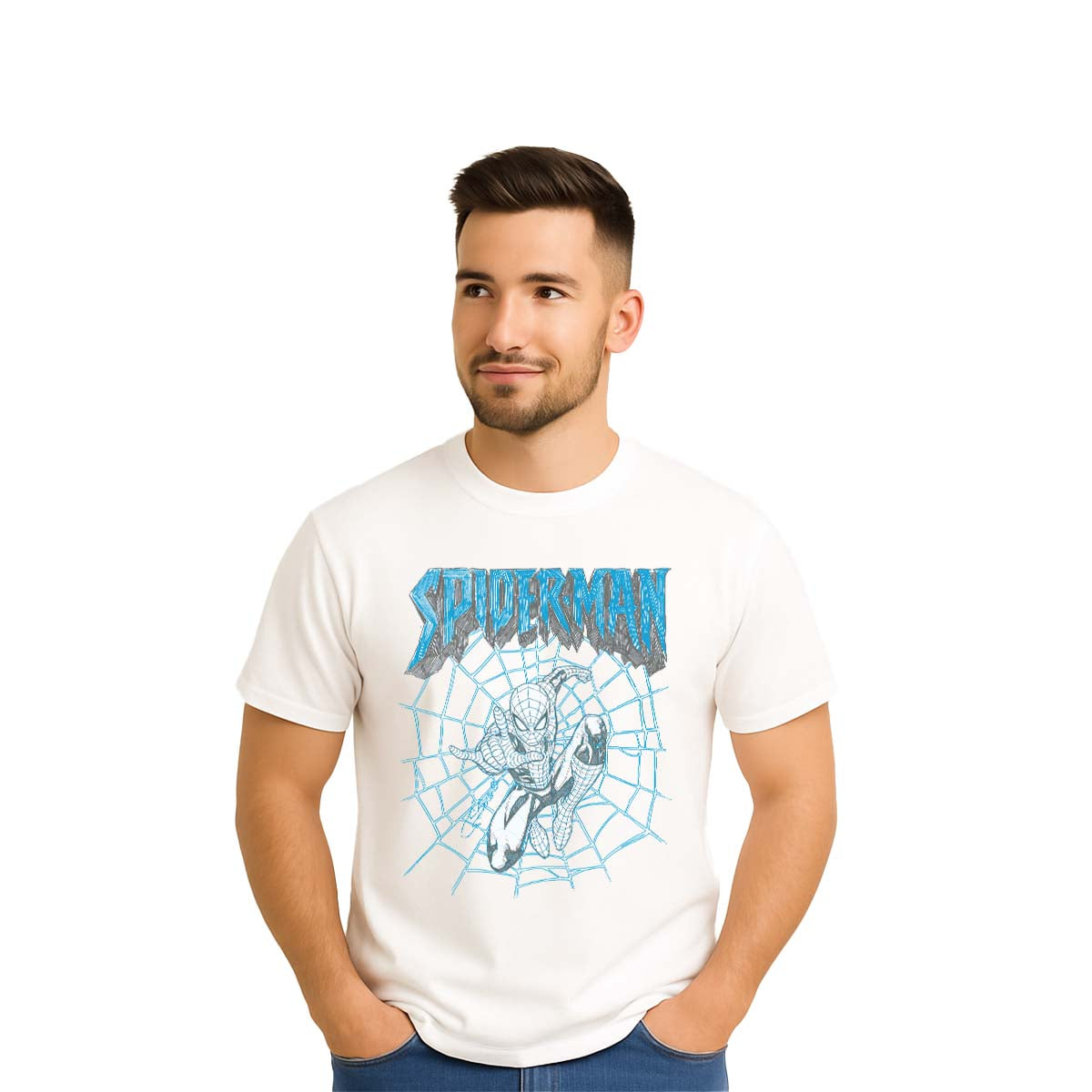 Playera Spider-Man Hombre Mujer Blanco Disney Original Sketch - Fan Army