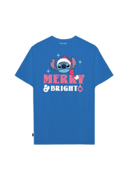 Playera Stitch Navidad Hombre Mujer Azul Rey Disney Original Merry & Bright Stitch - Fan Army