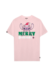 Playera Stitch Navidad Hombre Mujer Rosa Disney Original Merry & Bright Angel - Fan Army