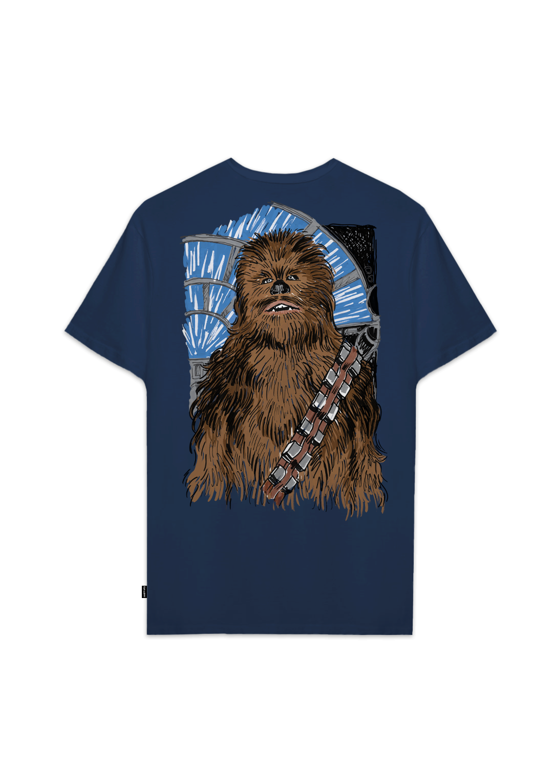 Playera Star Wars Hombre Mujer Azul Marino Disney Original Chewbacca Sketch - Fan Army