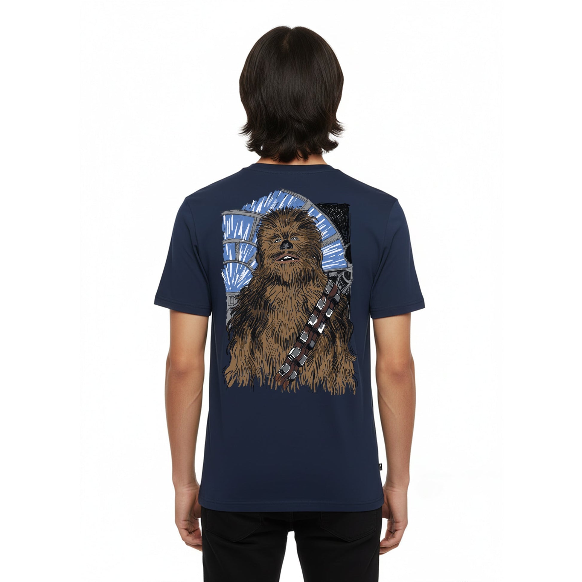 Playera Star Wars Hombre Mujer Azul Marino Disney Original Chewbacca Sketch - Fan Army
