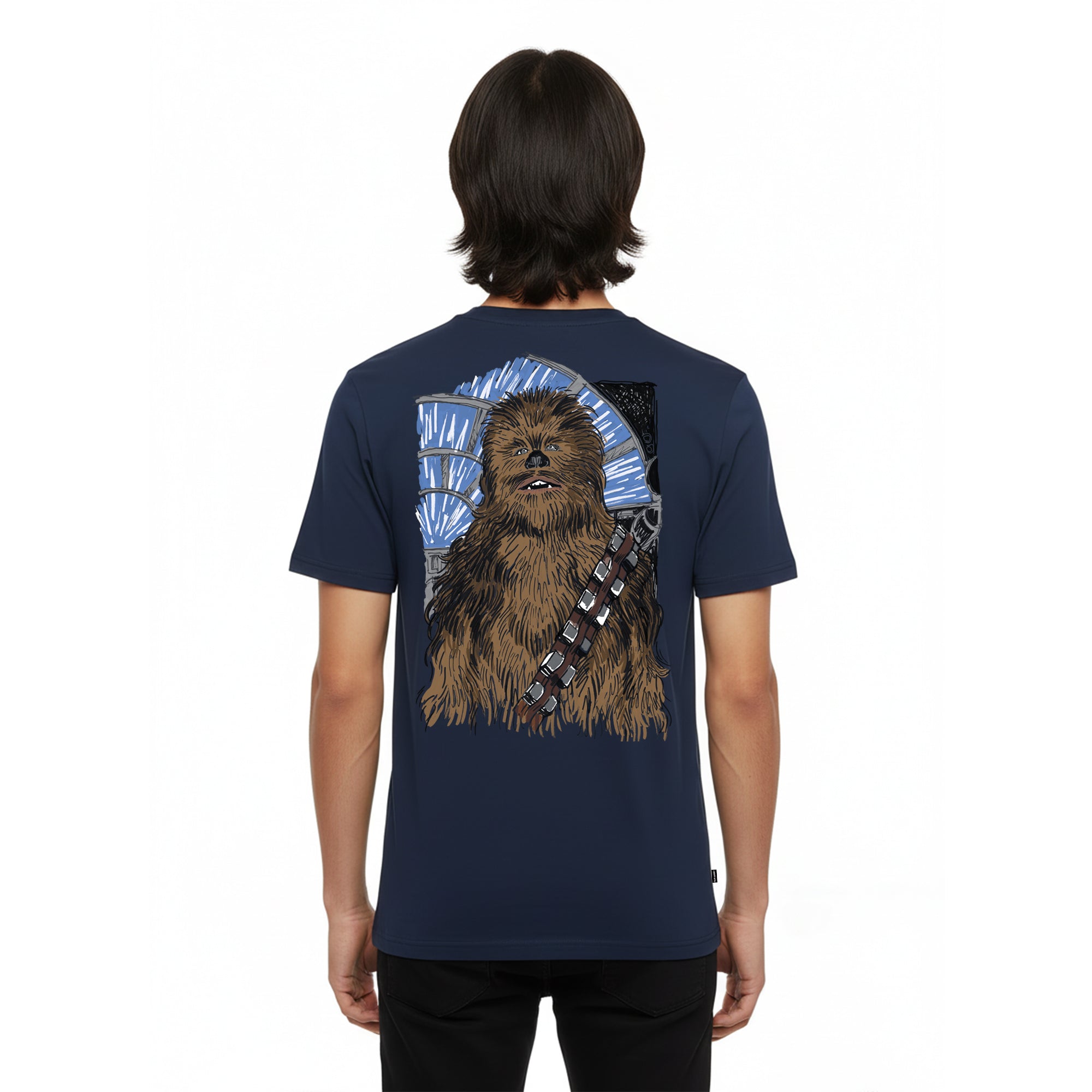 Playera Star Wars Hombre Mujer Azul Marino Disney Original Chewbacca Sketch - Fan Army
