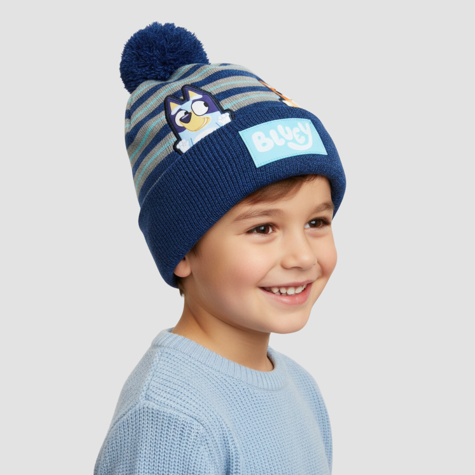 Gorro Bluey y Bandit Pompón Azul rayas - Fan Army