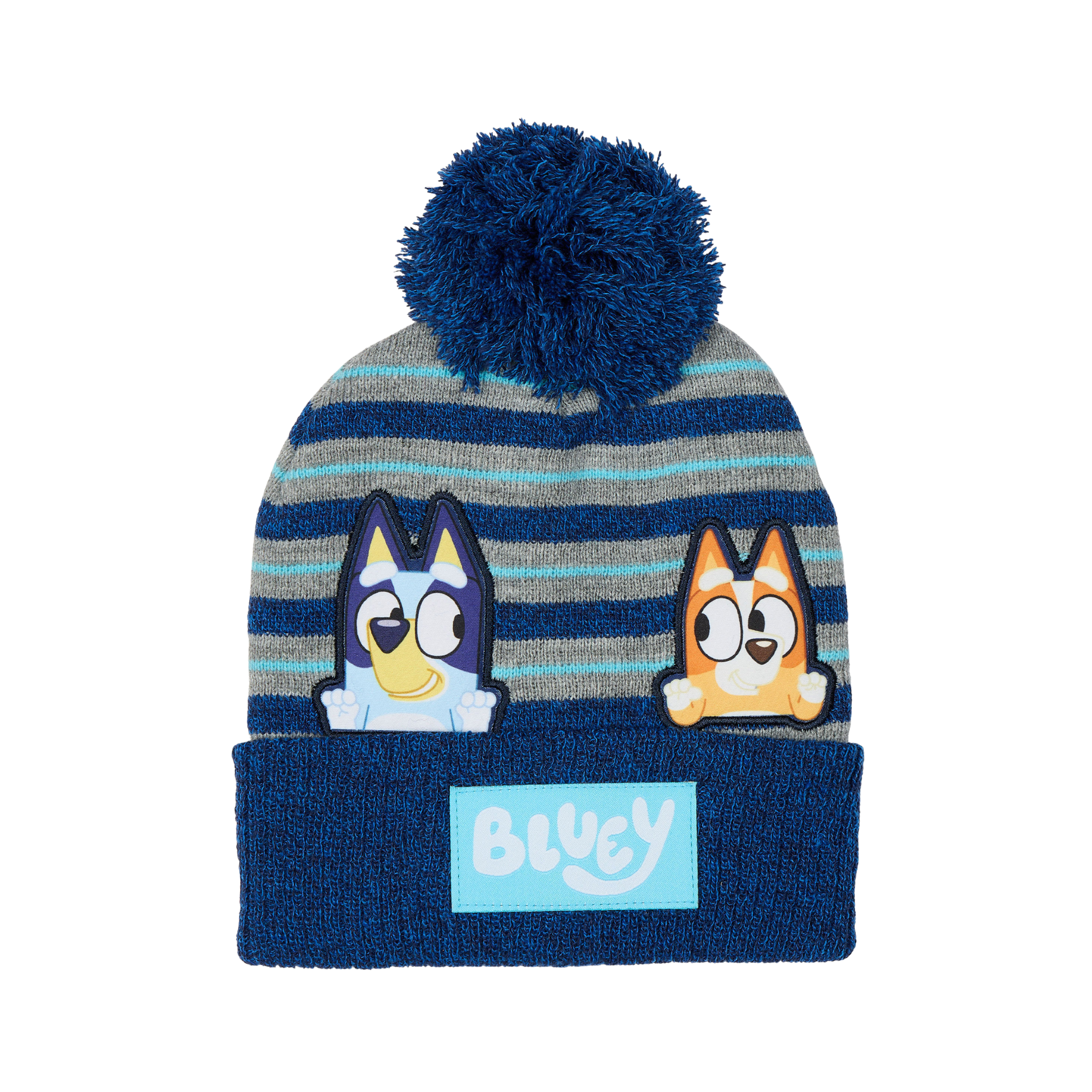 Gorro Bluey y Bandit Pompón Azul rayas - Fan Army