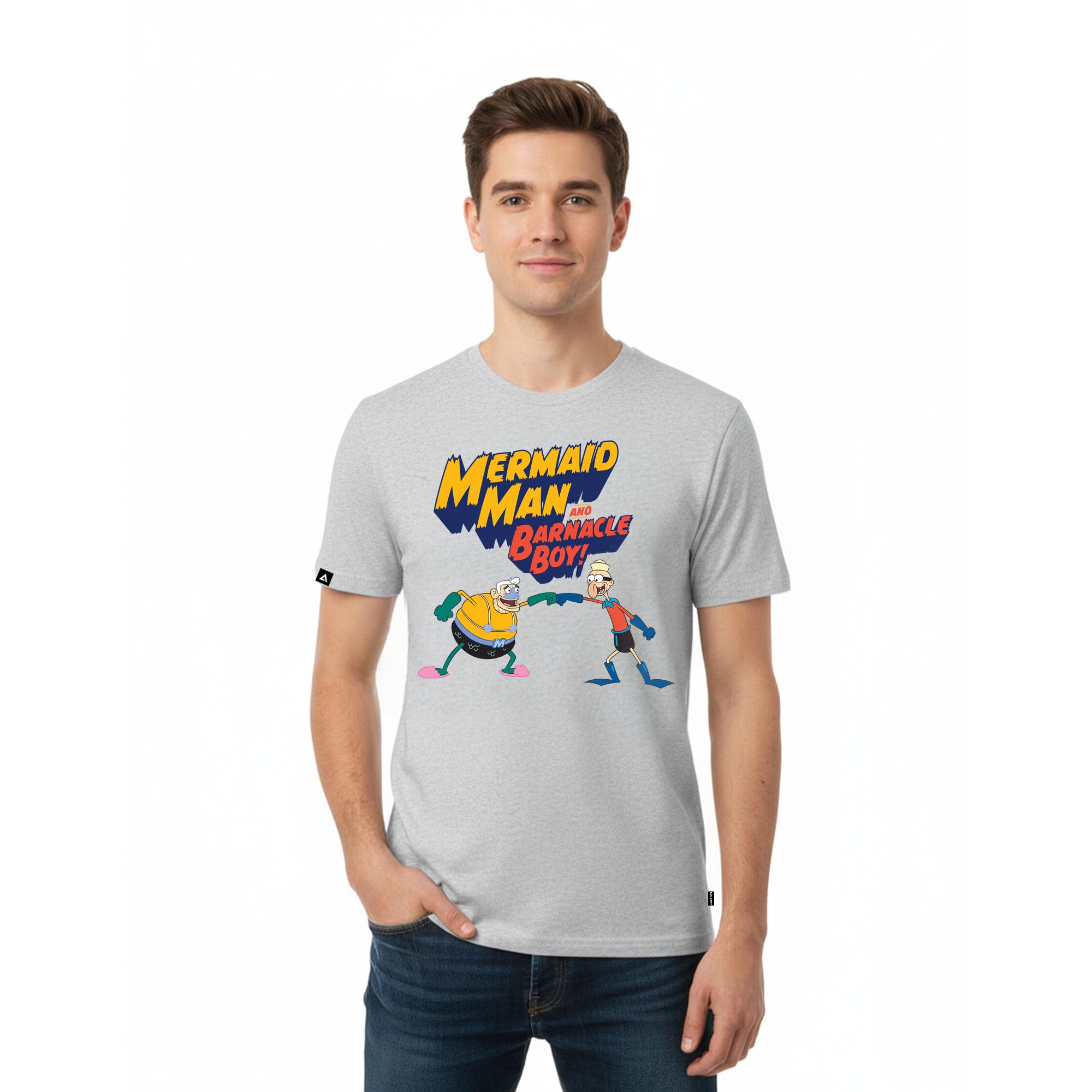 Playera Bob Esponja Hombre Mujer Gris Mermaid Man and Barnacle Boy