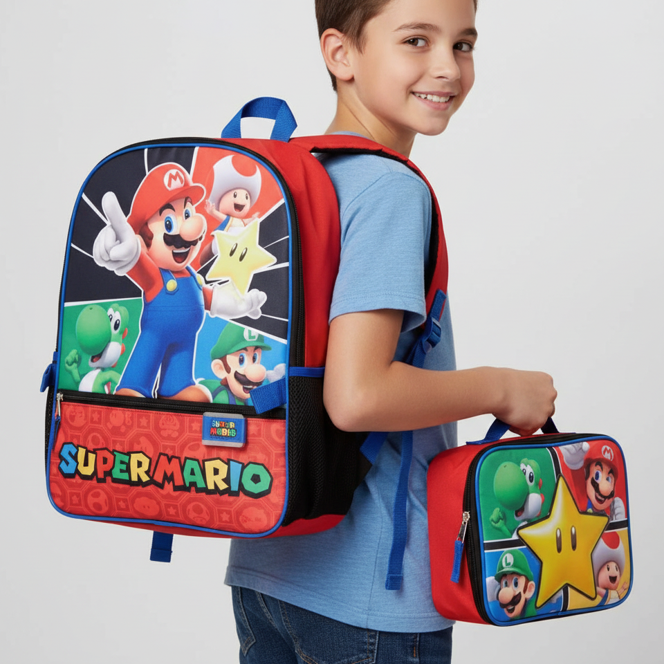 Mochila con lonchera Super Mario Bros - Nintendo para niño y niña (2 piezas) - Fan Army