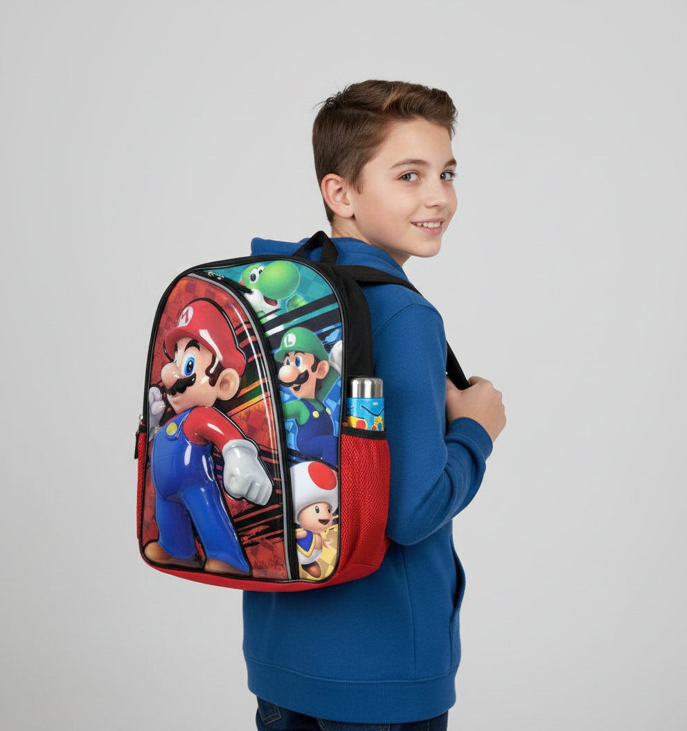 Mochila Super Mario Bros - Nintendo "Here We Go" para Escuela y Viajes - Fan Army