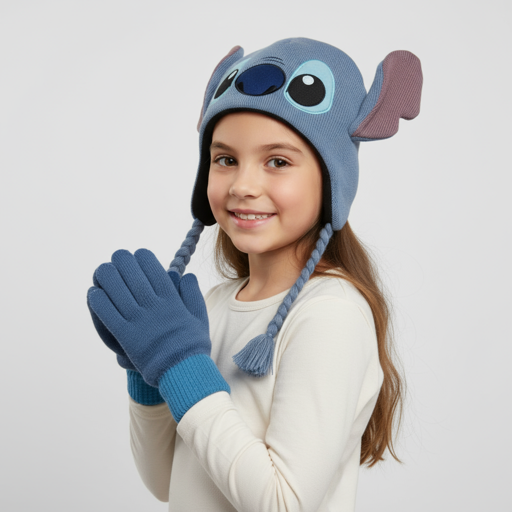 Set Gorro 3D con Guantes Stitch Azul Beanie Original - Fan Army