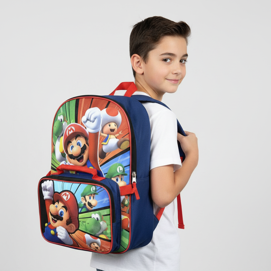 Super Mario Mochila con Lonchera Set 2 Piezas Combo Escolar - Fan Army