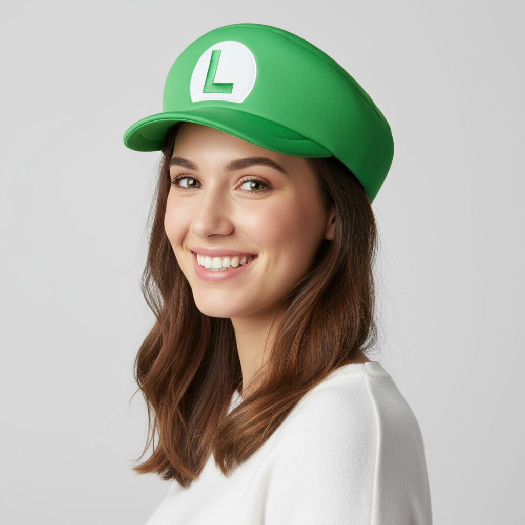 Gorra Super Mario | Cosplay Luigi "L" Disfraz Verde, Producto Oficial de Nintendo - Bioworld - Fan Army