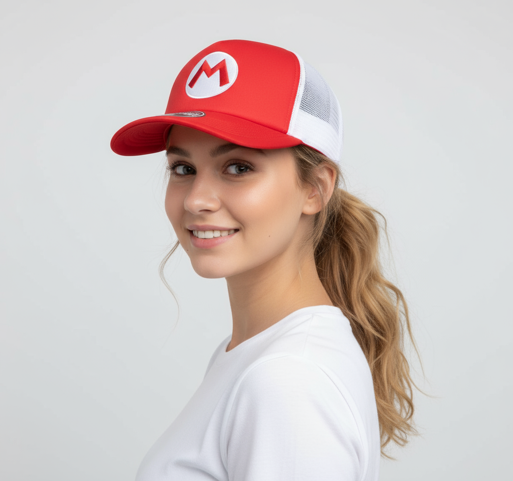 Super Mario | Gorra Mario "M" Ajustable con Visera Curva, Roja y Gris, Producto Oficial de Nintendo - Bioworld - Fan Army