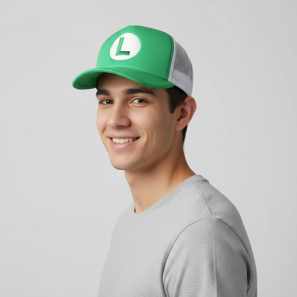 Super Mario | Gorra Luigi "L" Ajustable con Visera Curva, Verde y Gris, Producto Oficial de Nintendo - Bioworld - Fan Army