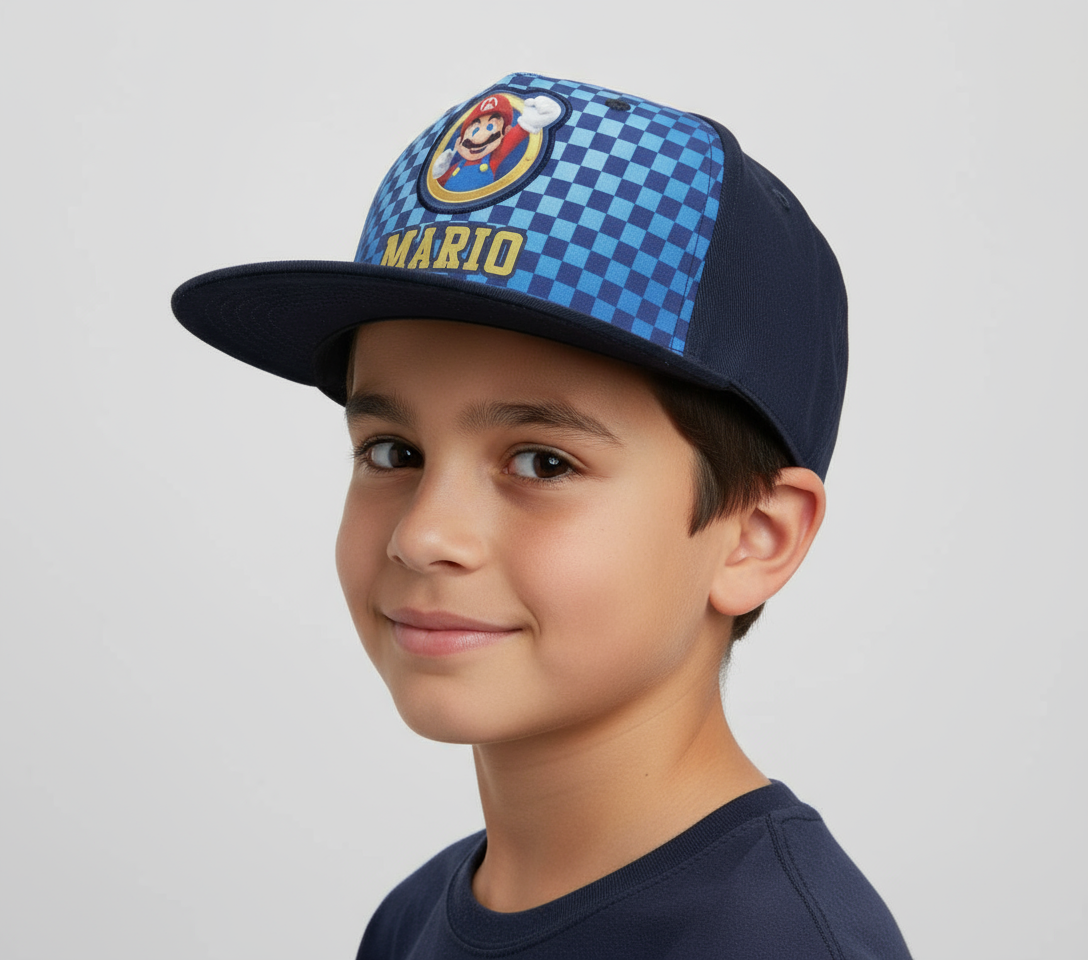 Bioworld Gorra para niños Super Mario - Parche del Personaje, Ajustable, Color Azul, Licencia Oficial Nintendo - Fan Army