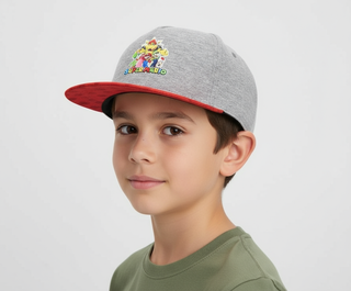 Bioworld Gorra Super Mario Personajes - Visera Plana Diseño de Iconos, Gris y Rojo, Ajustable, Licencia Oficial Nintendo - Fan Army