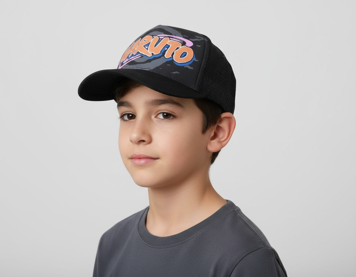 Bioworld Gorra Naruto Shippuden - Logo Visera Curva, Negro y Naranja, Original Naruto y de Alta Calidad - Fan Army