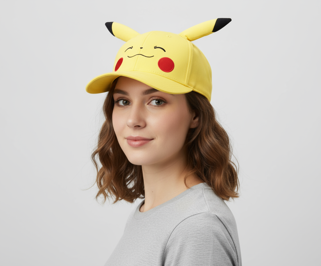 Bioworld Gorra Snapback Pokémon Pikachu con Orejas 3D - Diseño de Cara Sonriente, Producto Oficial, Unisex - Fan Army