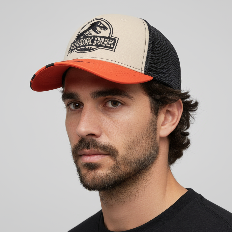 Jurassic Park Gorra Trucker Logo Rex Visera naranja Ajustable - Fan Army