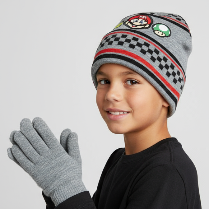 Gorro para Frío Super Mario Kart (Con guantes)- Super Estrella y Champiñón, Diseño Nintendo - Fan Army