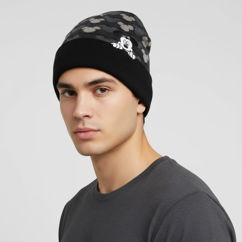 Gorro Beanie Disney – Mickey Mouse Camuflaje Blanco y Negro - Fan Army