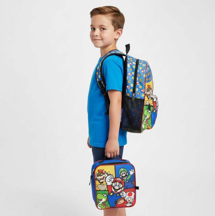 Mochila Super Mario Niño Incluye Lonchera Llavero Y Estuche - Fan Army