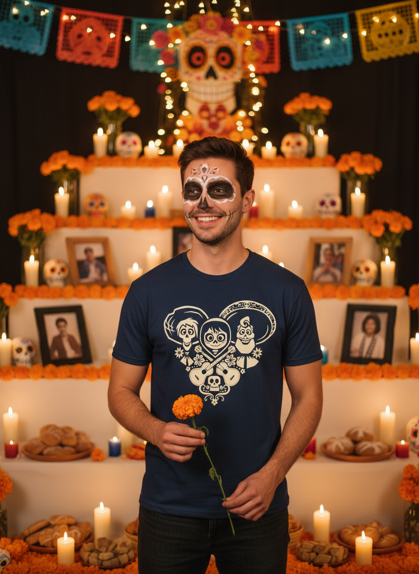 Playera Coco Hombre Mujer Azul Marino Disney Pixar Original Ernesto, Miguel y Héctor - Fan Army