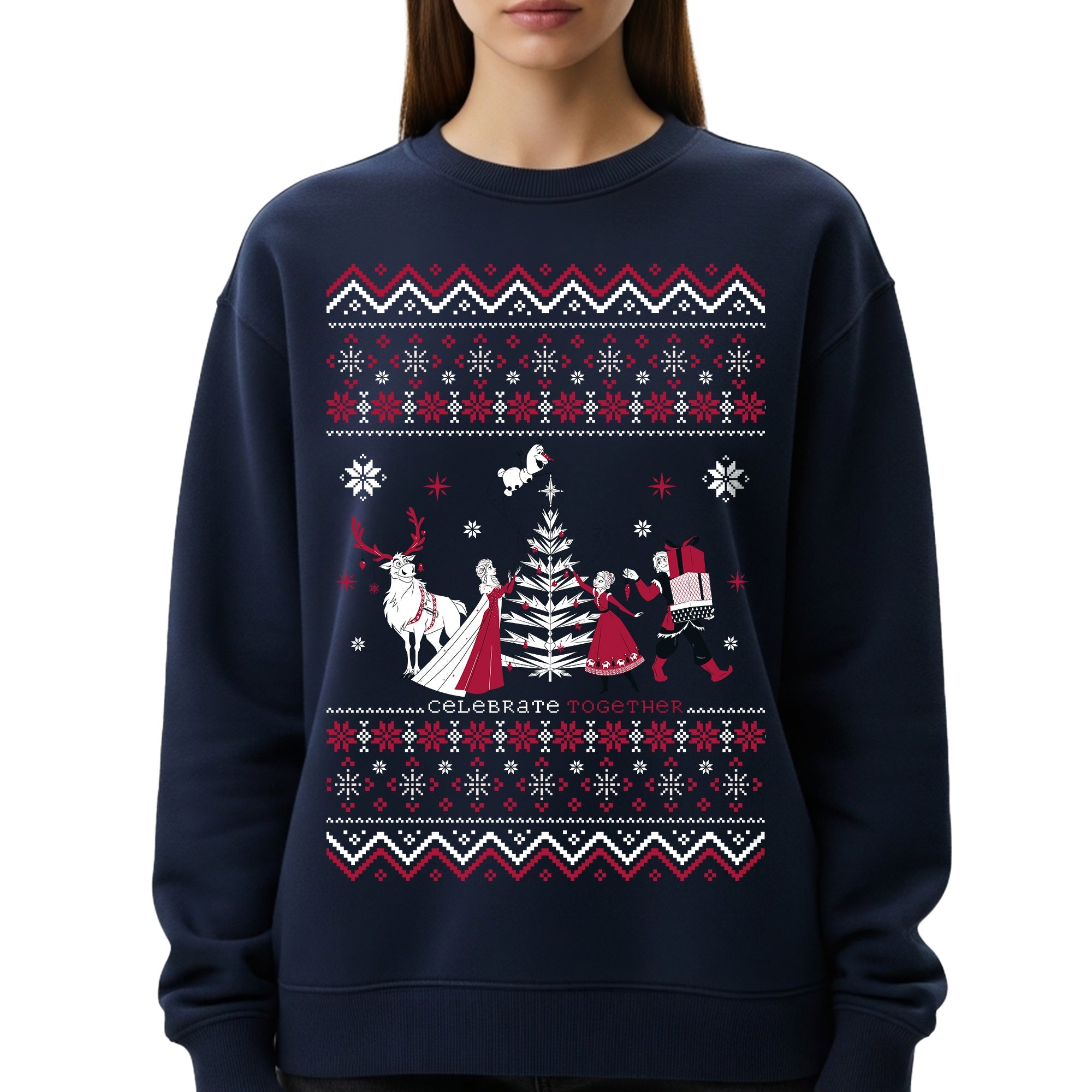 Sudadera Frozen Hombre Mujer Azul Marino Disney Original Ugly Sweater Elsa y Anna - Fan Army