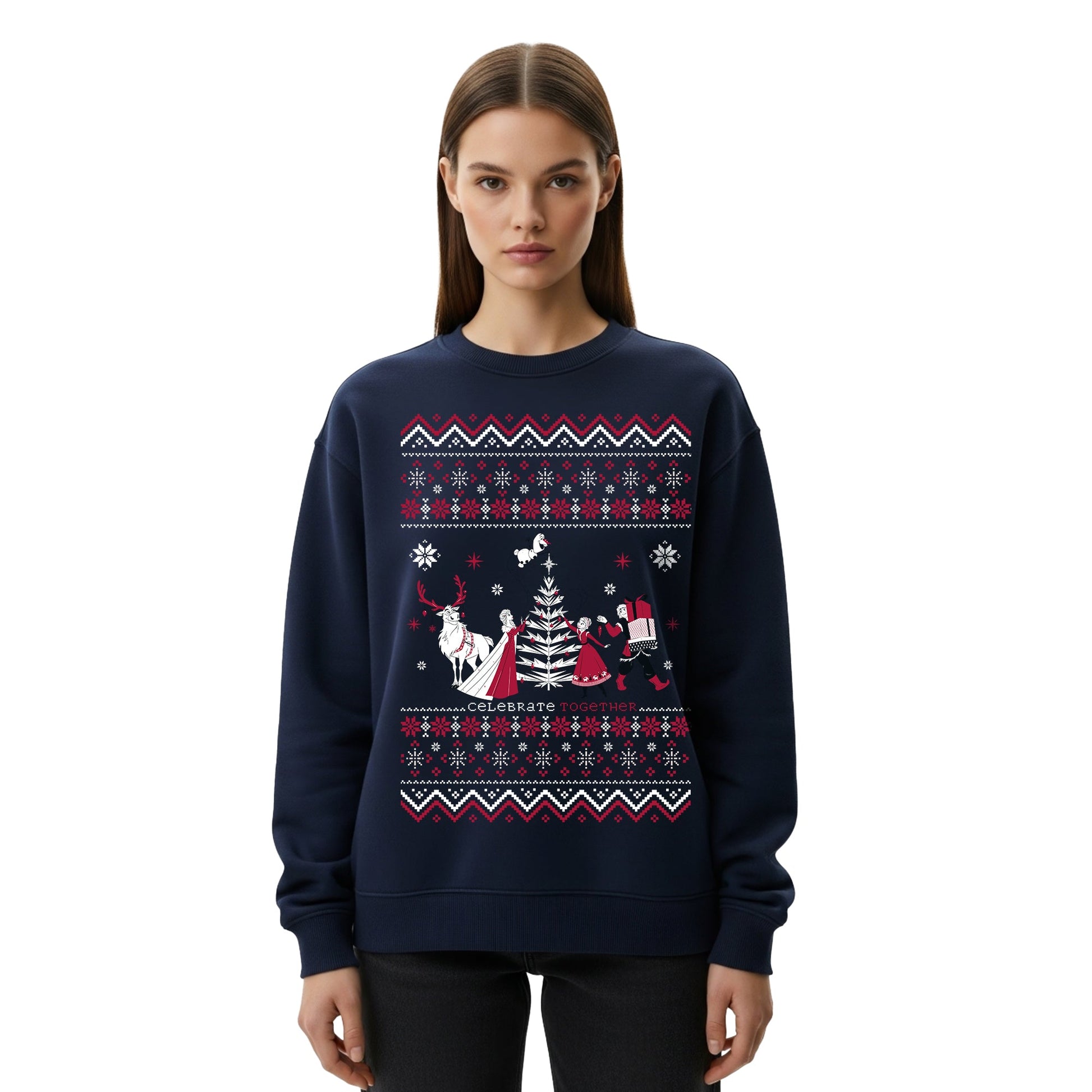 Sudadera Frozen Hombre Mujer Azul Marino Disney Original Ugly Sweater Elsa y Anna - Fan Army