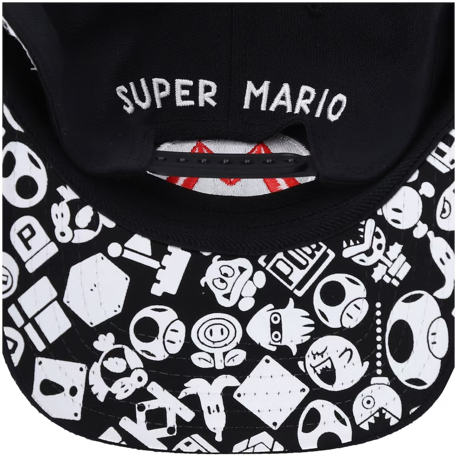 Bioworld Gorra Snapback Negra Super Mario Bros Mario, Logo 'M' Bordado, Unisex, Nintendo Oficial - Fan Army