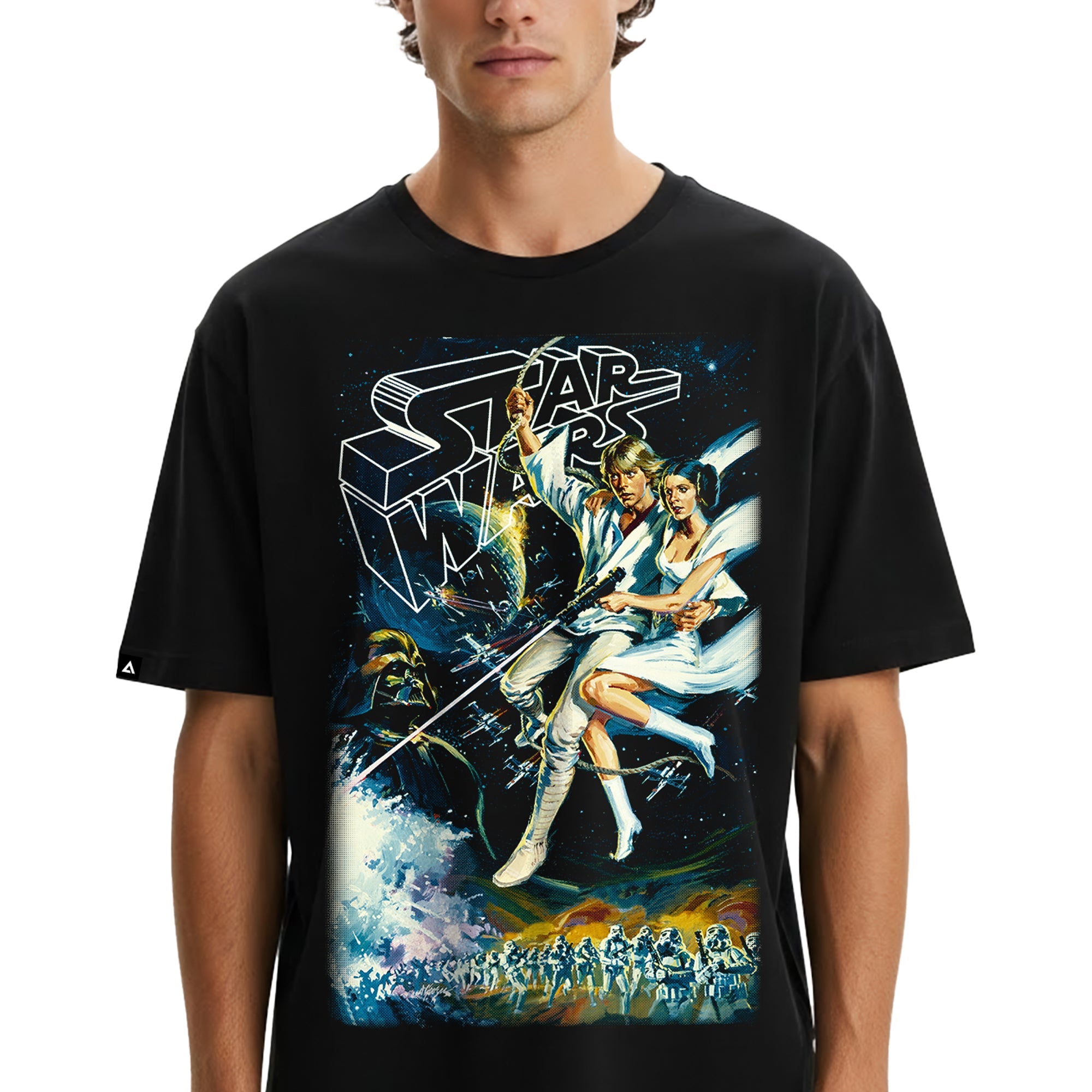 Playera Star Wars Hombre Mujer Negro Disney Original Luke Skywalker y Princesa Leia - Fan Army