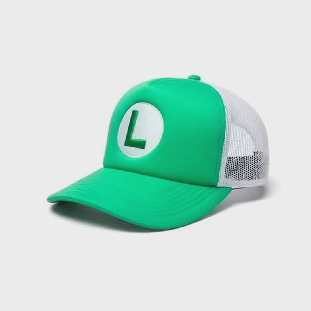 Cargar vídeo: Super Mario | Gorra Luigi "L" Ajustable con Visera Curva, Verde y Gris, Producto Oficial de Nintendo - Bioworld