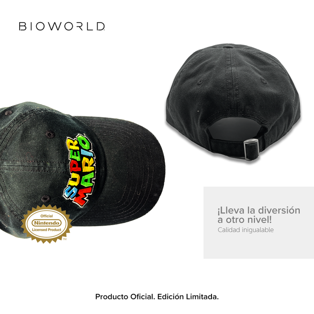 Bioworld Gorra Baseball Super Mario - LOGO Clásico, Ajustable, Algodón Color Negro, Oficial Nintendo Original - Fan Army