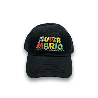 Bioworld Gorra Baseball Super Mario - LOGO Clásico, Ajustable, Algodón Color Negro, Oficial Nintendo Original