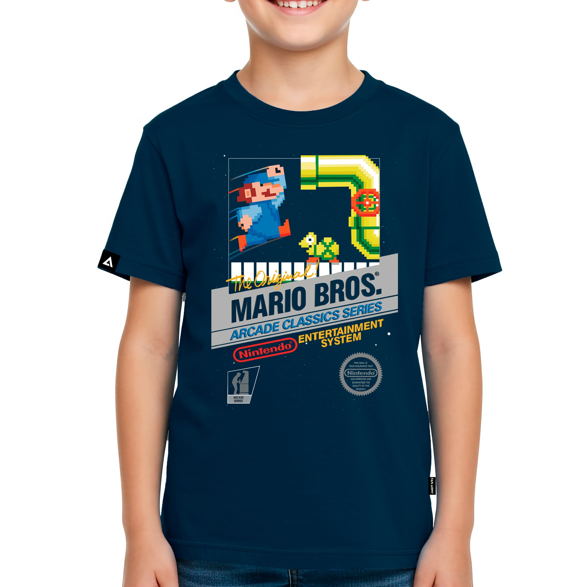 Playera Niño Super Mario Azul Marino Arcade Classic Nintendo Oficial - Fan Army