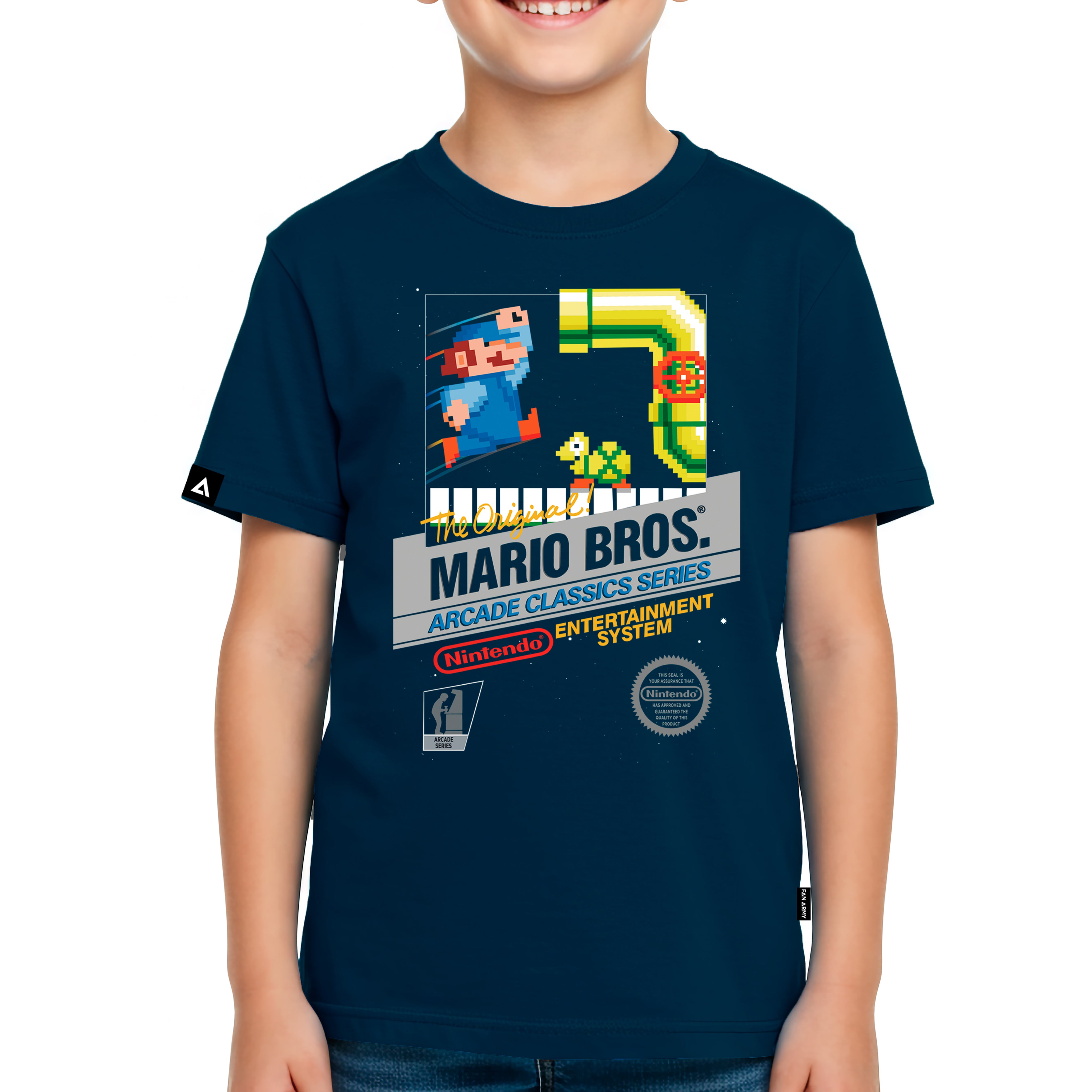 Playera Niño Super Mario Azul Marino Arcade Classic Nintendo Oficial - Fan Army