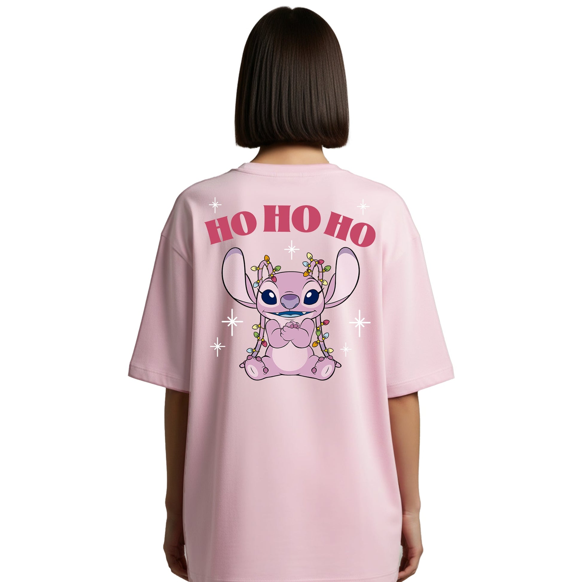 Playera Stitch Navidad Hombre Mujer Rosa Disney Original Merry & Bright Angel - Fan Army