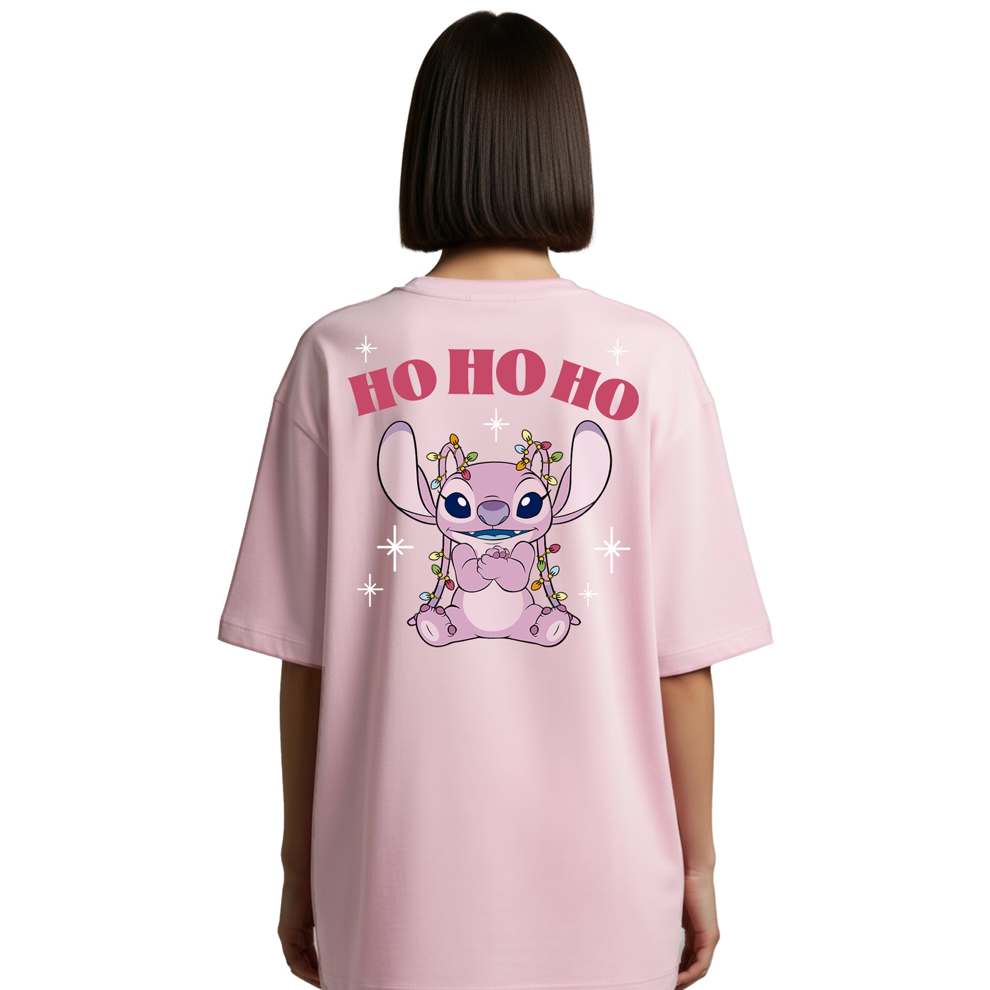 Playera Stitch Navidad Hombre Mujer Rosa Disney Original Merry & Bright Angel - Fan Army