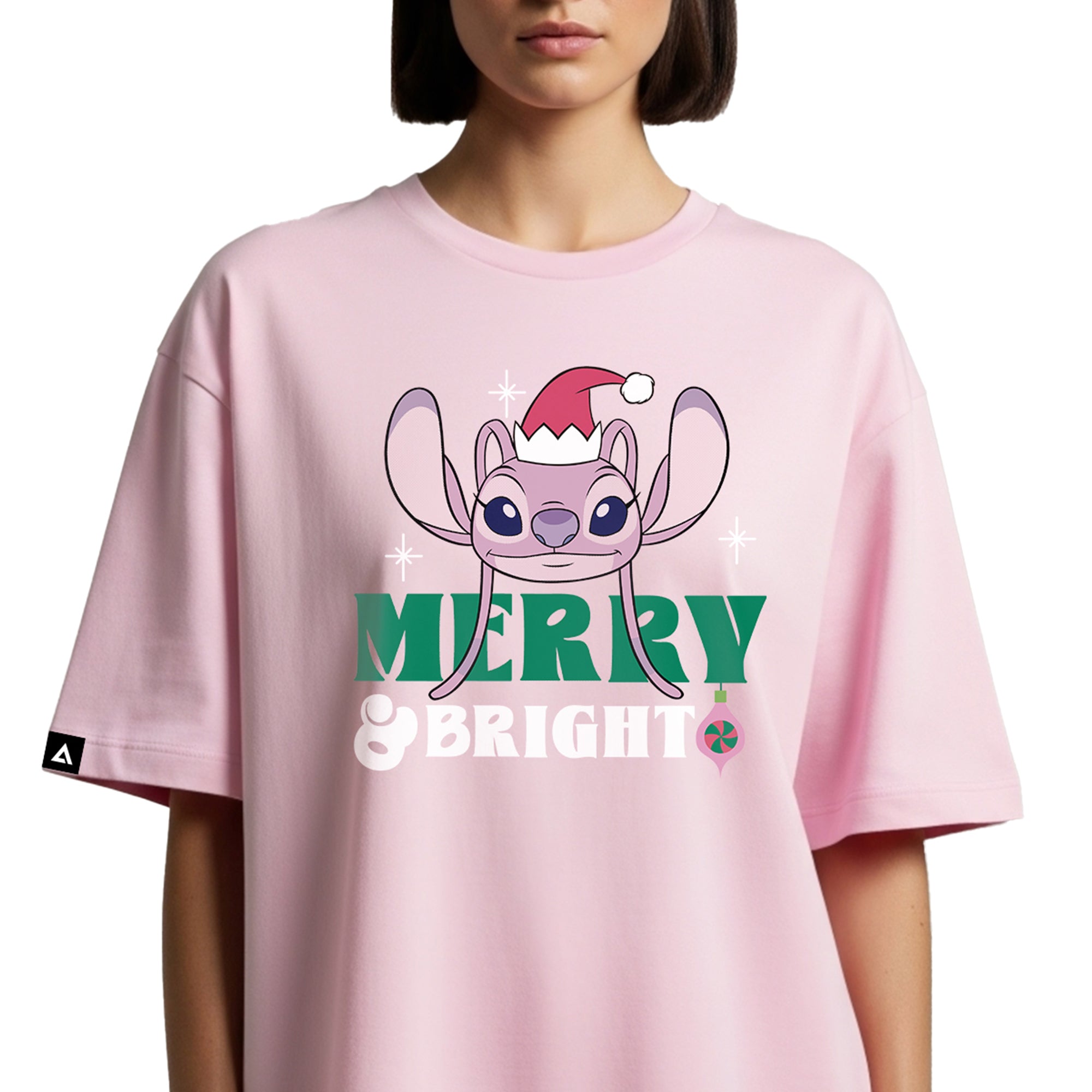 Playera Stitch Navidad Hombre Mujer Rosa Disney Original Merry & Bright Angel - Fan Army