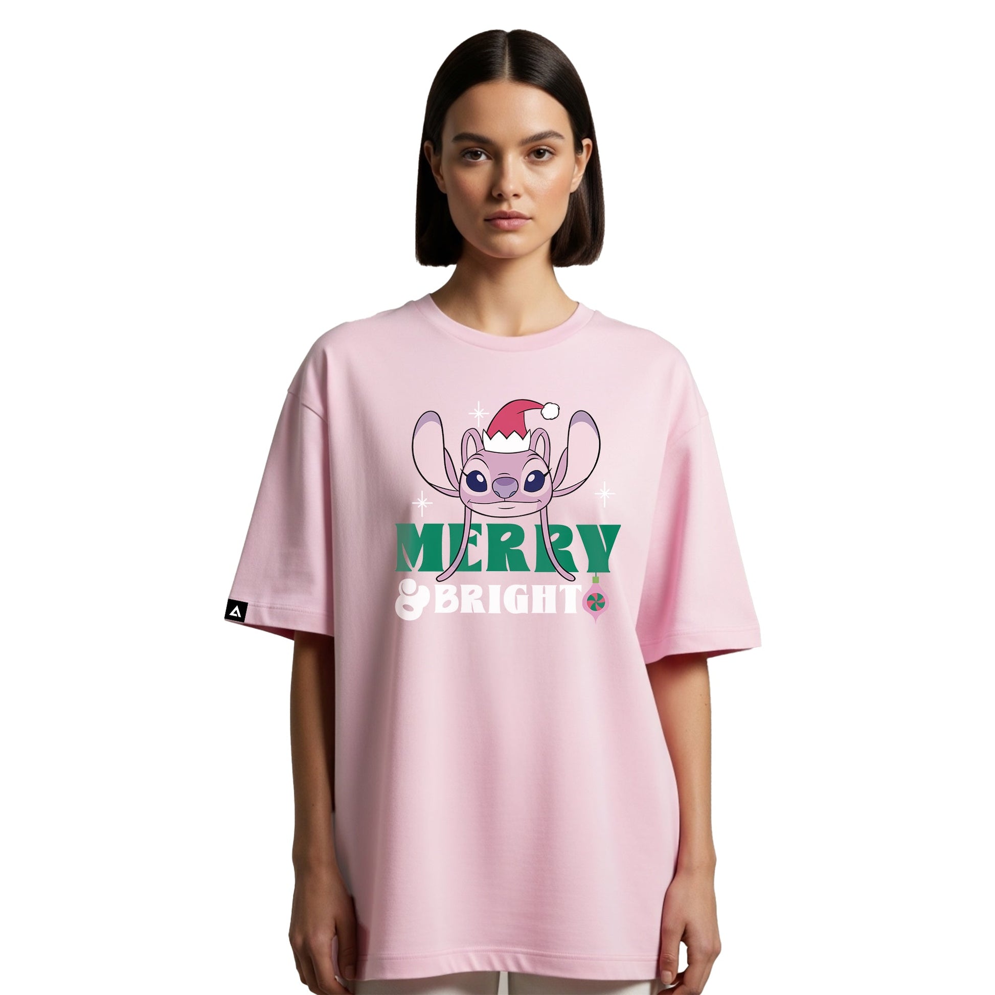 Playera Stitch Navidad Hombre Mujer Rosa Disney Original Merry & Bright Angel - Fan Army