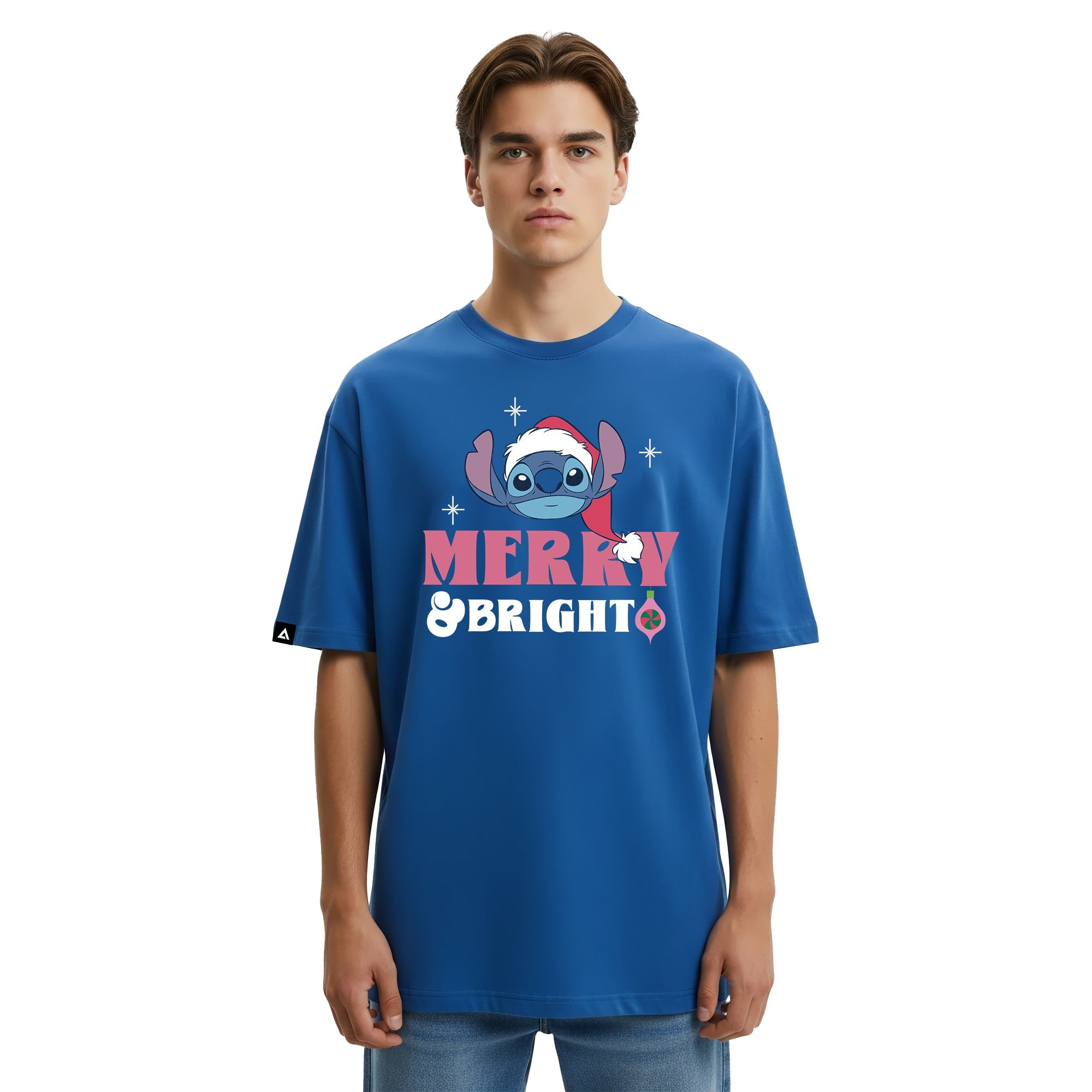 Playera Stitch Navidad Hombre Mujer Azul Rey Disney Original Merry & Bright Stitch - Fan Army