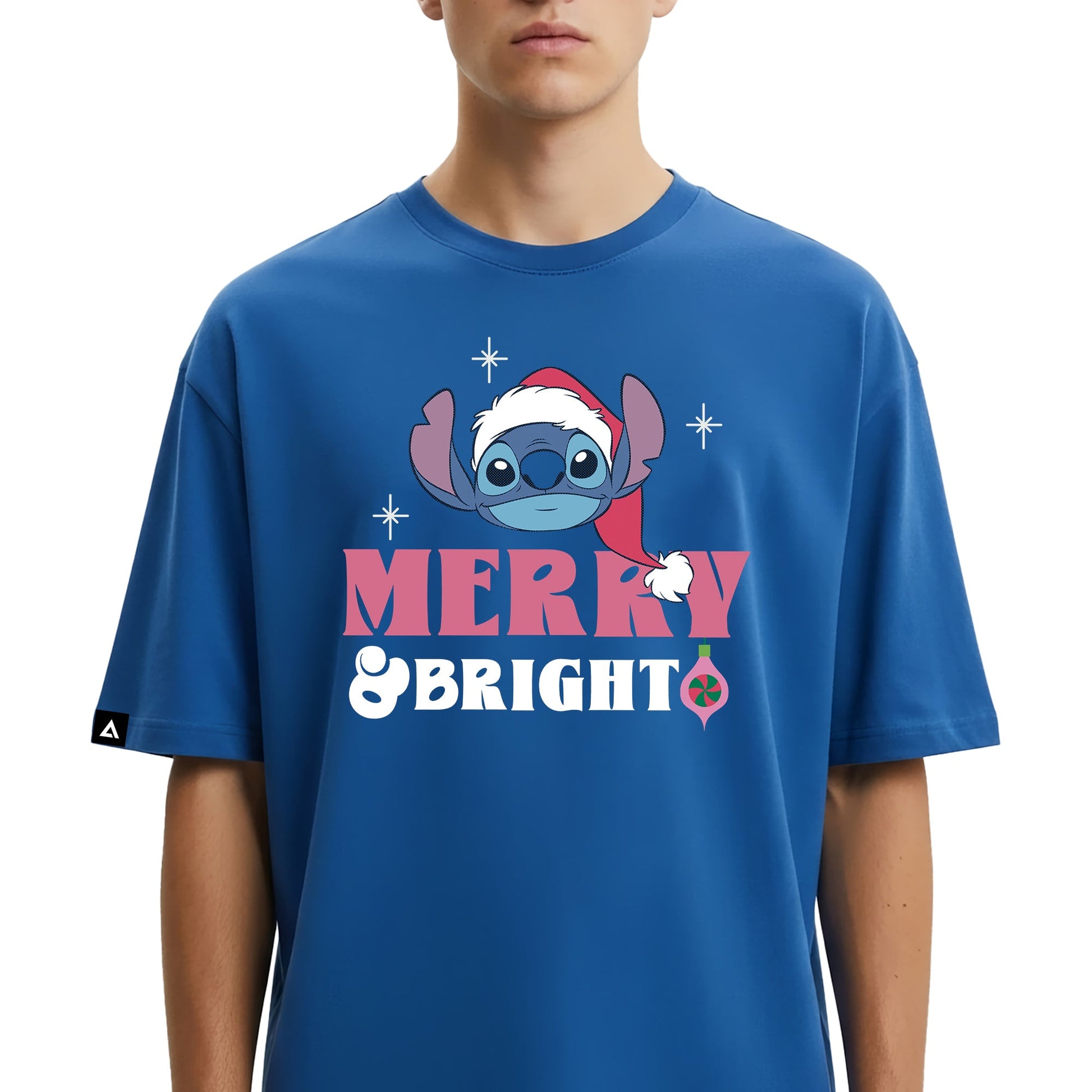 Playera Stitch Navidad Hombre Mujer Azul Rey Disney Original Merry & Bright Stitch - Fan Army