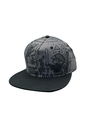 Gorra Zelda Visera Plana Gris con Dibujos 