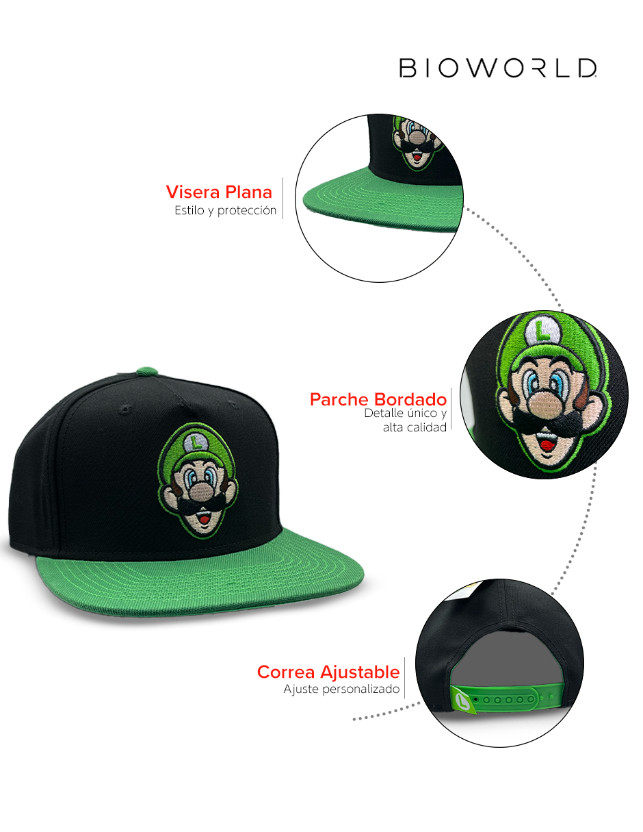 Gorra Luigi Nintendo Visera Plana de Super Mario para hombre y mujer - Fan Army