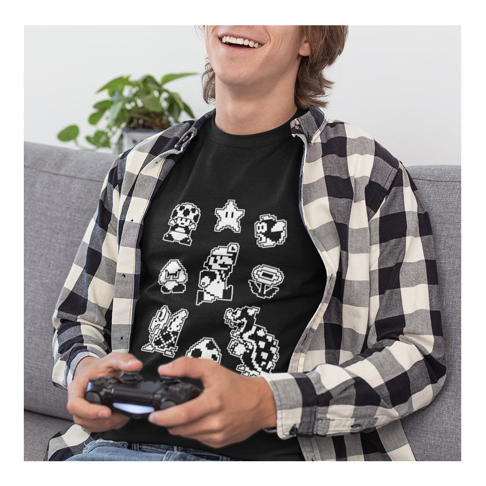 Playera Mario Bros Hombre – Diseño White Pix Retro | Playera Gamer - Fan Army
