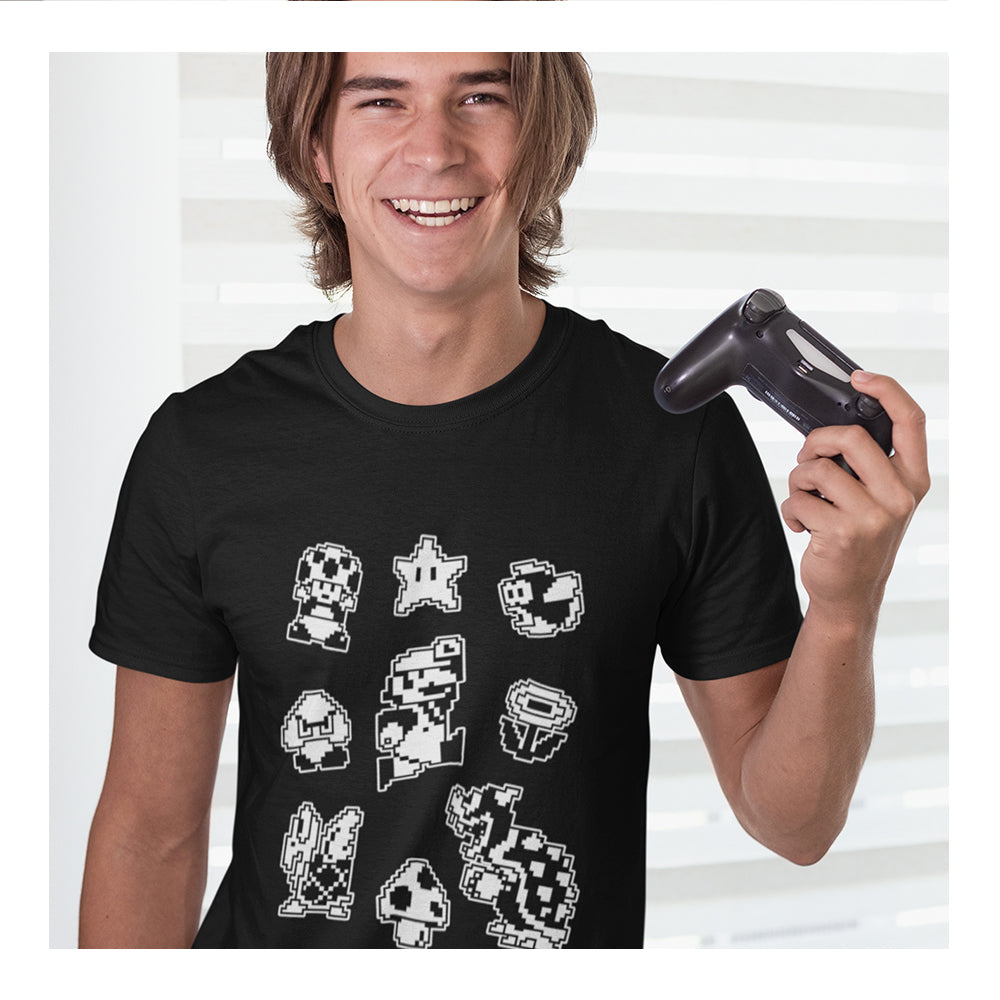 Playera Mario Bros Hombre – Diseño White Pix Retro | Playera Gamer - Fan Army