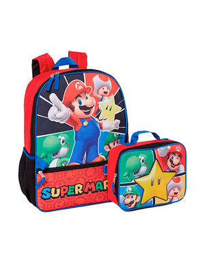 Mochila con lonchera Super Mario Bros - Nintendo para niño y niña (2 piezas)